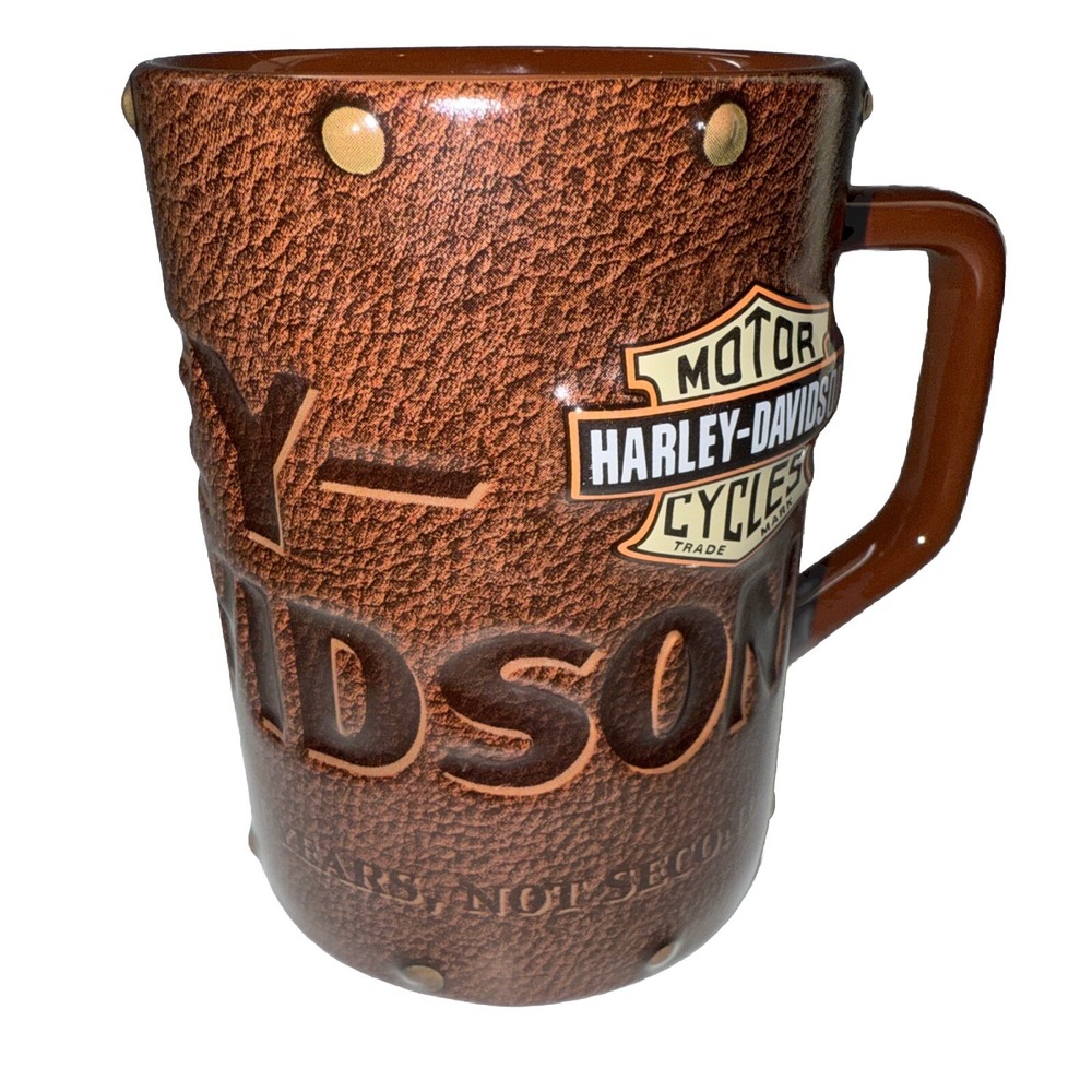Vintage Harley Davidson Brown Faux Leather Coffee Tea Mug Motorcycle 2003 Legend